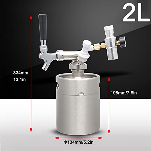 Mini Stainless Steel Beer Keg,Portable Home Dispenser System to Keep Fresh for Home Kitchen Brewing Beer,Keeps Carbonation for Craft Beer Draft and Homebrew,2 liters