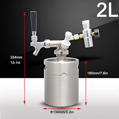 Mini Stainless Steel Beer Keg,Portable Home Dispenser System to Keep Fresh for Home Kitchen Brewing Beer,Keeps Carbonation for Craft Beer Draft and Homebrew,2 liters