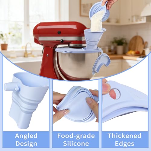Silicone Bowl Cover with Flour Funnel for Kitchen Aid Mixer, Kitchenaid Bowl Cover for KitchenAid 4.5-5 Qt, Foldable Kitchen Funnel and Silicone Cup,Dishwasher Secure,Blue - color: Blue