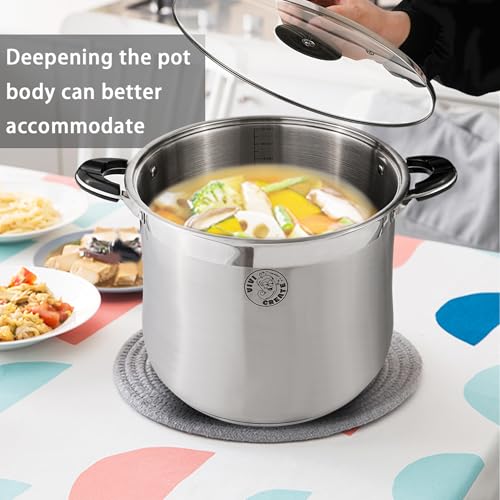 Vivicreate 9 Quart Stainless Steel Stock Pot with Lid Large Induction Cooking Pot for Pasta Soup Boiling Stew with Measurement Marks and Handles - size: 9 Quarts