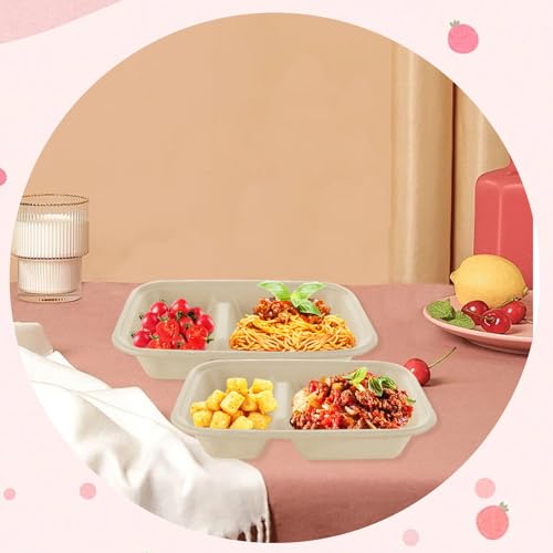ABuff 100 Pack 2 Compartment Paper Bowls Chip Dip, Nacho Cheese and Salsa, 26 Oz Compostable Food Containers Bagasse Bowls, Biodegradable Meal Prep Food Storage Deli Container for Hot/Cold Foodd