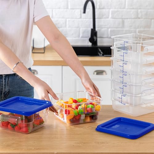 Lallisa 8 Pcs 2 Quart Food Storage Containers with Lids Clear Square Polycarbonate Marinating Container Dough Bucket with Lid(Blue) - color: Blue