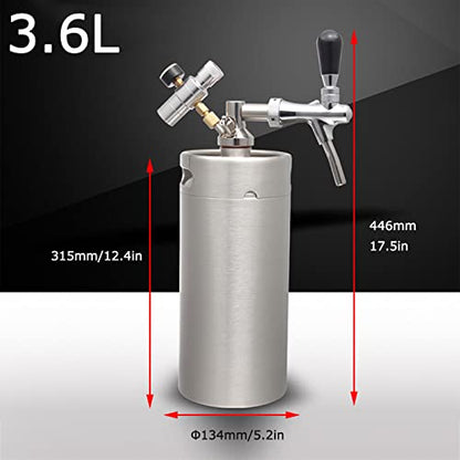 Portable Draft Keg System Stainless Steel Keg Mini Keg Draft System Stainless Steel Portable Mini Keg Dispenser Pressure Regulator Craft Beer Draft Home Brew,3.6L