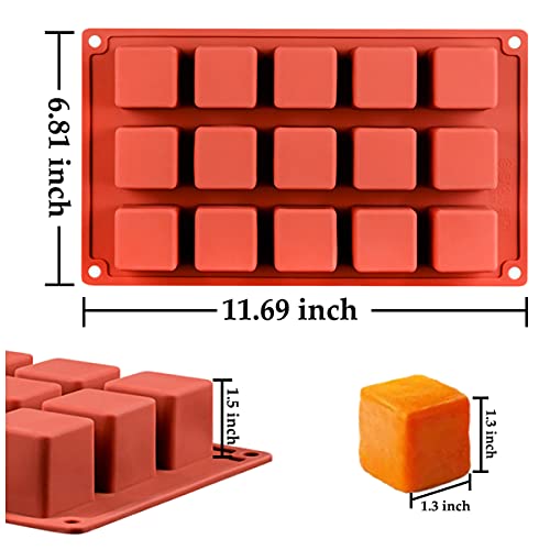 Silicone Mousse Cake Mold, 15-Cavity Mini Square Baking Mold for Chocolate, Truffle, Soap, 2 Pack, 11.7 x 6.8 x 1.5IN - color: 2 PACKS Silicone Mousse Cake Molds Z237