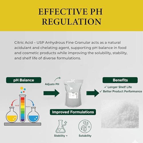 Citric Acid USP Anhydrous Fine Granular Jungbunzlauer Food and Cosmetic Grade pH Control Preservative Crystal Powder for Baking Cleaning DIY Formulations and Household Applications - 7 lbs - size: 7 Pounds