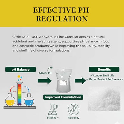 Citric Acid USP Anhydrous Fine Granular Jungbunzlauer Food and Cosmetic Grade pH Control Preservative Crystal Powder for Baking Cleaning DIY Formulations and Household Applications - 7 lbs - size: 7 Pounds