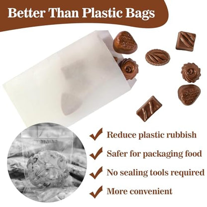 MAQIHAN 100 Wax Paper Sandwich Bags - 6"x8" Glassine Bags, Translucent Envelopes for Food Take Out, Snack, Bakery, Cookies, Treats, Sandwiches, Soaps, Gift Card Packaging (Pack of 2) - size: 6x8" (Pack of 2)