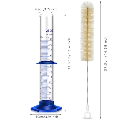 2PCS Graduated Cylinder Measuring Cylinder Thick Glass Lab Cylinders Glass Graduated Cylinder Glass Measuring Cylinder (250ML)