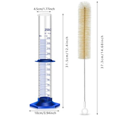 2PCS Graduated Cylinder Measuring Cylinder Thick Glass Lab Cylinders Glass Graduated Cylinder Glass Measuring Cylinder (250ML)