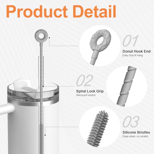 YOTIME Silicone Straw Cleaner Brush, 2 Pcs Reusable Straw Brush(6mm+9mm) for Cleaning Narrow & Wide Straws, Tumblers, Gray - color: Gray