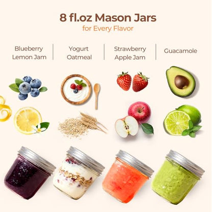 ComSaf 8 oz Wide Mouth Mason Jars, 6 Pack Small Half Pint Jars with Lids | BPA-Free, Half-Pint Portion, Chunky Salsa, Overnight Oats, Party Favors, Meal Prep, DIY Candles, Labels and Twine - size: 8oz*6 wide mouth