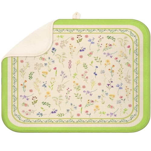 Floral Dish Drying Mat for Kitchen Super Fast Absorbent Dishes Drainer Mat Large Dishes Drying Pad for Dishes, Pots and Pans, Utensils, Kitchen Countertop Decor 18x24 in - color: Floral, size: 18"x24"