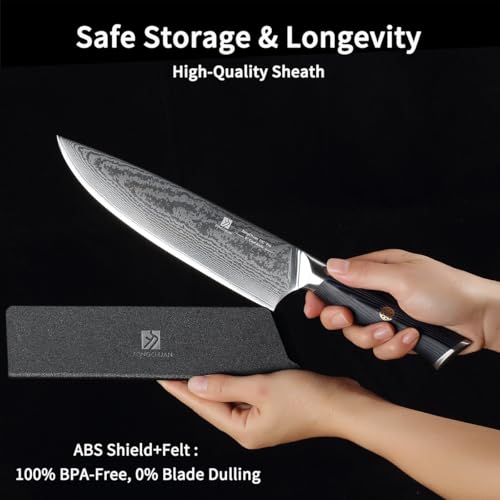 Chef Knife,8inch Damascus knife,67-Layer High Carbon Stainless Steel Kitchen Knife,Professiona Sharp Cutting Knives with Ergonomic G10 Blue Black Handle,Gift Box for Home and Kitchen Birthday Gift - style: 13C pro Chef Knife(Blue Black)