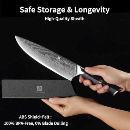 Chef Knife,8inch Damascus knife,67-Layer High Carbon Stainless Steel Kitchen Knife,Professiona Sharp Cutting Knives with Ergonomic G10 Blue Black Handle,Gift Box for Home and Kitchen Birthday Gift - style: 13C pro Chef Knife(Blue Black)