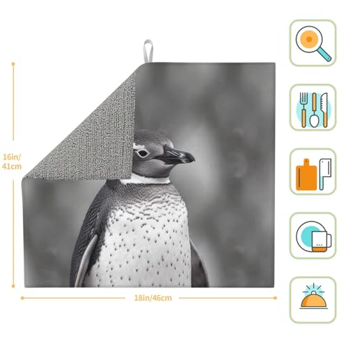 Grey penguin Print Dish Drying Mat for Kitchen Counter Ultra Absorbent Microfiber Dishes Drainer Mats Washable Drying Pads for Sinks 16 x 18 In - color: Grey Penguin