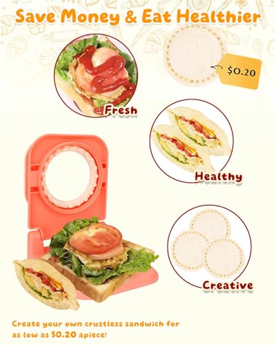 CHICHAUS Uncrustable Sandwich Maker,Sandwiches Pocket Circle Shape 3.7Inch Sandwich Cutter and Sealer,Sandwich Cutter for Kids Breakfast and lunchboxes (Peach Pink) - color: Peach Pink