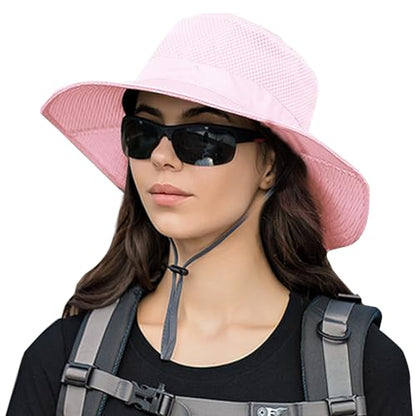 Sun Hats for Men Women Fishing Hat UPF 50+ Breathable Wide Brim Summer UV Protection Hat - color: 1pack-pink