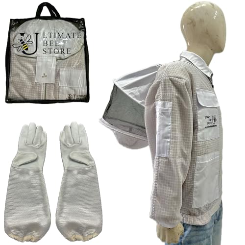 Highly Ventilated Beekeepers 3 Layer Premium Jacket - Fully Protective Apiarist Gear for Men & Women With Gloves (White Round Veil, Large) - color: White Round Veil, size: Large
