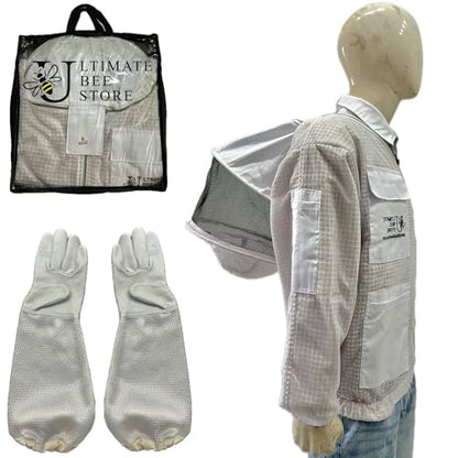 Highly Ventilated Beekeepers 3 Layer Premium Jacket - Fully Protective Apiarist Gear for Men & Women With Gloves (White Round Veil, Large) - color: White Round Veil, size: Large
