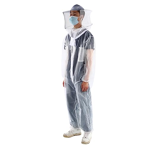 GLOGLOW Sting Proof Beekeeping Suit for Men Women Sting Proof Beekeeping Suit with Round Veil Hat Beekeeper Costume Ventilated Hood Bee Outfit for Backyard and Supplies (L)