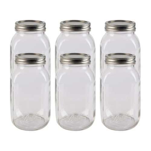Ball Regular Mouth Easy Label Glass Mason Jars with Lids and Bands, Used for Canning, Pickling, Juice, Jam, Jelly, Quart Size 32 Ounce (Pack of 6) - size: 32 Ounce (Pack of 6)