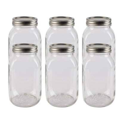 Ball Regular Mouth Easy Label Glass Mason Jars with Lids and Bands, Used for Canning, Pickling, Juice, Jam, Jelly, Quart Size 32 Ounce (Pack of 6) - size: 32 Ounce (Pack of 6)