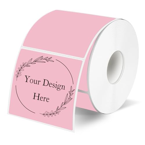 Square Thermal Labels Stickers 3"x3", Pink Square Direct Thermal Labels Stickers, Perforation Line Design- 300 Sheets - color: Pink-1, size: Square 2'' X 2''