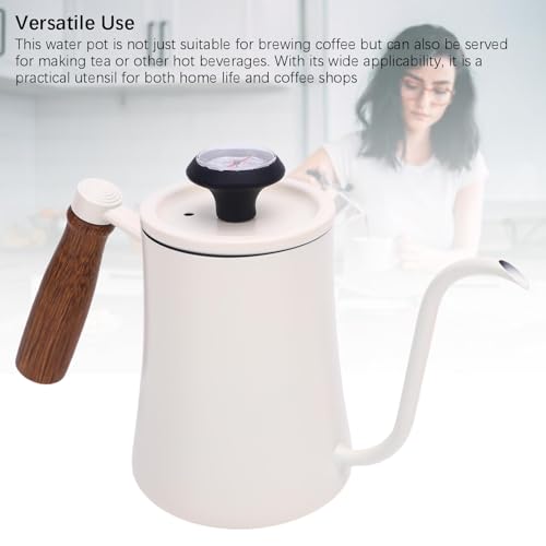 Aramox Pour Over Kettle, 600ML Stainless Steel Coffee Pot with Thermometer, Precision Control for Home Barista and Tea Lovers (White) - color: White