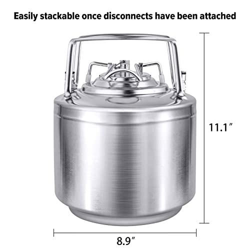 TMCRAFT 1.6 Gallon Mini Ball Lock Keg, Stainless Steel Double Ball Lock Post Corny Keg with Quick Disconnect Set for Home-brewing