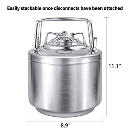 TMCRAFT 1.6 Gallon Mini Ball Lock Keg, Stainless Steel Double Ball Lock Post Corny Keg with Quick Disconnect Set for Home-brewing