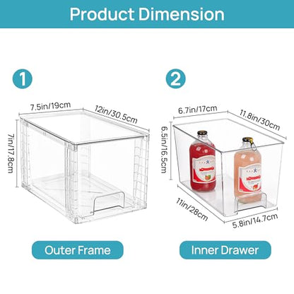 Vtopmart 4Pack Large Stackable Pantry Storage Drawers, Clear Organizer Bins with Handles, Acrylic Drawer Organizers for Kitchen, Pantry, Bathroom Undersink, Cabinet Organization and Storage - size: 4Pack 7"H