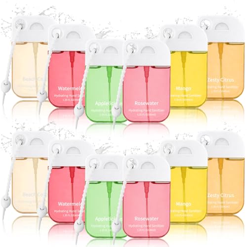 Frienda 12 Pcs Hydrating Hand Sanitizer Spray Scented Pocket Power Mist Hand Sanitizer Travel Size with Keychain Moisturizing Antibacterial Sanitizing Cleans Hands for Women (Diverse) - style: Diverse