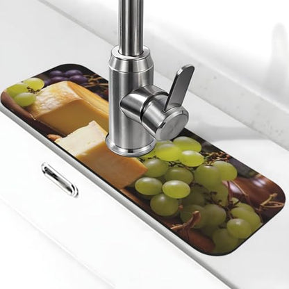White Wine Cheese Faucet Mat for Kitchen Sink, Super Absorben Faucet Pad Splash Catcher, Diatomite Fast Drying Stone Faucet Handle Drip Catcher Tray Mat for Bathroom Sink Drying Pad 15" x 5.5"