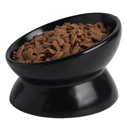 Elevated Ceramic Cat Bowl, 15° Tilted Raised Food & Water Dishes, Anti-Vomiting & Neck Protection Pet Feeder for Kittens, Small Dogs (5.2", Black, 1pc Set) - color: Black, size: 5Inch-1pc