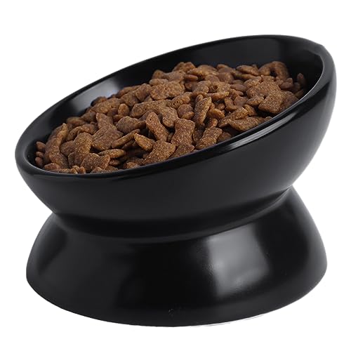 Elevated Ceramic Cat Bowl, 15° Tilted Raised Food & Water Dishes, Anti-Vomiting & Neck Protection Pet Feeder for Kittens, Small Dogs (5.2", Black, 1pc Set) - color: Black, size: 5Inch-1pc