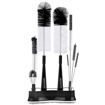 ALINK 8 Pack Black Bottle Brush Cleaning Set with Stand, Long Handle Bottle Cleaner with Holder for Narrow Neck Beer Wine Brewing Bottles, Stanley Water Bottles, Baby Bottles, Tumblers, Carafe, Straws - color: Black