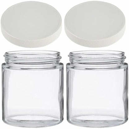 Jarming Collections Mason Jars - 16 oz Glass Extra Wide Mouth Pint Storage Jars with White Plastic Lids - Made in USA - color: 2 White Extra Wide Mouth Plastic Lids-16 OZ