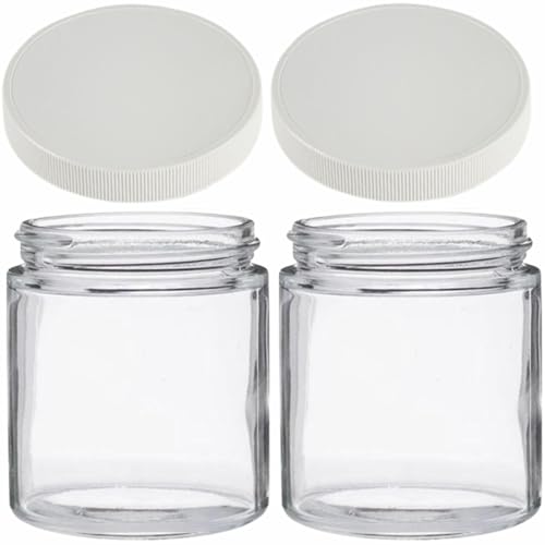 Jarming Collections Mason Jars - 16 oz Glass Extra Wide Mouth Pint Storage Jars with White Plastic Lids - Made in USA - color: 2 White Extra Wide Mouth Plastic Lids-16 OZ