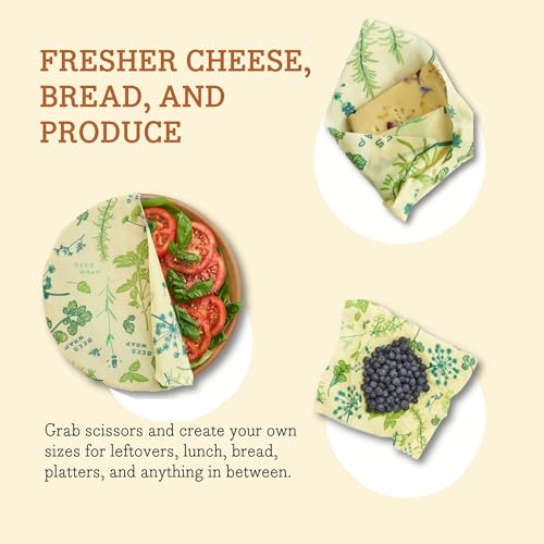 Bee's Wrap Vegan Beeswax Wraps for Food - Cut to Size 14x52" Beeswax Wrap Roll - Plastic Free Made in USA Reusable Natural Food Wrap - Herb Garden - style: Vegan Herb Garden
