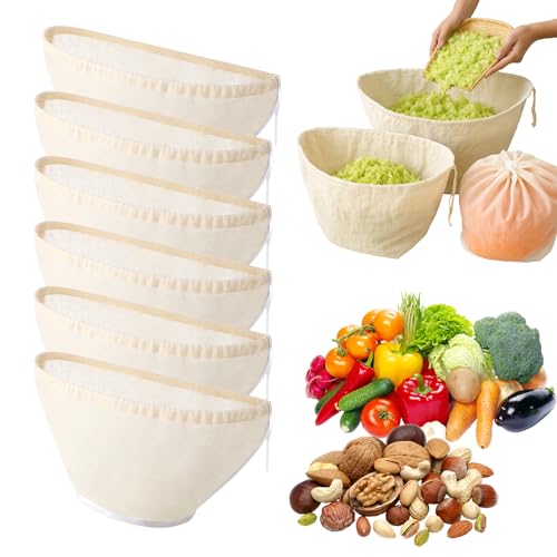 Mindsoft 6 Pcs Cheese Cloth Filling Squeeze Cotton Bags, Bowl-shaped Reusable Cotton Nut Milk Bag for Straining, Reusable Straining Bags for Juice, Soy Milk, Dumpling Fillings, Vegetable (Middle) - size: Middle