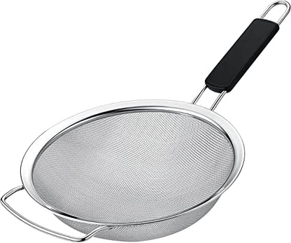 7" Fine Mesh Strainer with Thermo Plastic Rubber Handle - Sieve Fine Mesh Stainless Steel - Ideal to Strain Pasta, Quinoa and Rice.