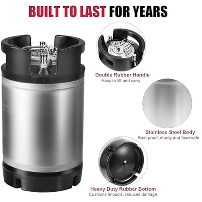 New 2.5 Gallon Keg Cornelius Keg, Stainless Steel Ball Lock Keg Beer Keg with Dual Rubber Handle, Corny Keg with with Ball Lock Keg Fittings for Homebrew