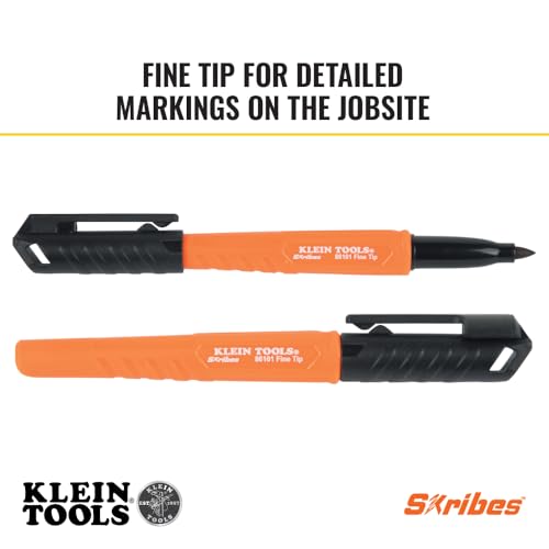 KLEIN TOOLS 861014 Skribes Fine Tip Permanent Markers, Black, Hard Hat Clip, Multi-Surface Jobsite Marker for Wet, Dry and Oily Surfaces, 4-Pack - style: 4-Pack Black