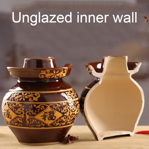 Ceramic Pickle Jar with Lids,Large Traditional Chinese Porcelain Pickle Jar Pickling Jars,Ceramic Fermentation Crock with Water Seal Airlock Lid,Sauerkraut Crock 5KG (3KG - size: 3KG
