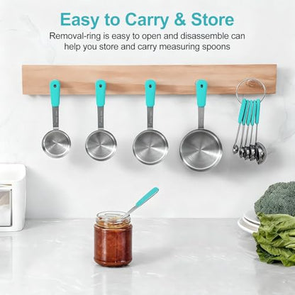 Bopei Measuring Cups and Spoons Set Stainless Steel 10 Piece for Cooking and Baking (5 Cups + 5 Spoons, Aqua Sky Handle) - color: Aqua Sky