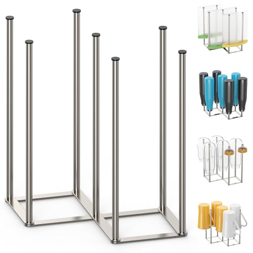 KORRTFID Foldable Bottle Drying Rack, Baby Bottle Drying Rack, Collapsible Cup Draining Holder, Retractable Reusable Storage Bag Dryer with Non-Slip Bottom - Stainless Steels (Silver) - color: Silver