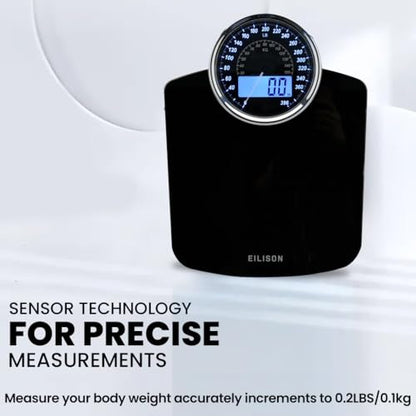 EILISON Highly Advance 2-in-1 Digital & Analog Weighing Scale for Body Weight-400lbs, 4 High Precison GX Sensor Accurate, Thick Tempered Glass, Extra Large Display (Black) - color: Black