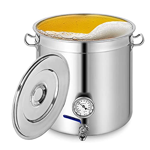 6 Sizes Stainless Steel Home Brew Kettle Pot Stock Pot - Home Brewing Supplies with Lid, Thermometer & Ball Valve Spigot for Beer Brewing,50 * 50CM (45 * 45cm) - color: 45*45cm