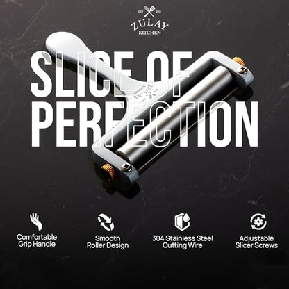 Zulay Kitchen Stainless Steel Wire Cheese Slicer - Adjustable Hand Held Cheese Cutter with 2 Extra Wires - Premium Cheese Shaver For Mozzarella, Cheddar, Gruyere - Cheese Cutter with Wire (White) - color: Frosted White