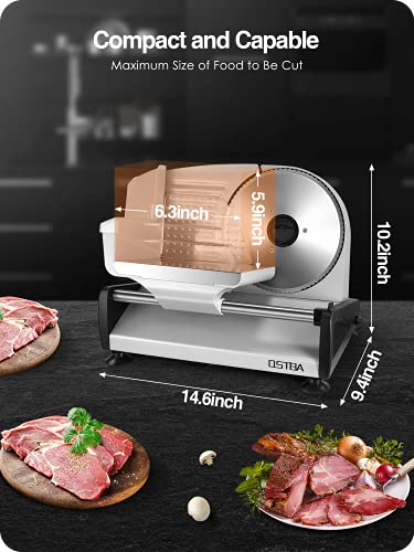 OSTBA Electric Deli Meat Slicer, 200W Food Slicer with 0-15mm Adjustable Thickness, 7.5” Removable Stainless Steel Blade & Food Carriage, Child Safety Lock, Easy to Clean - For Home Use - size: 7.5"x1 Blades-200 watts